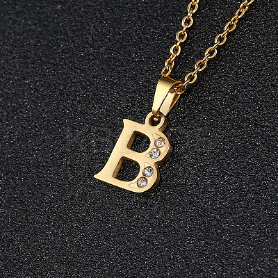 201 Stainless Steel Crystal Rhinestone Initial Pendant Necklaces FS-WG3A711-02-1