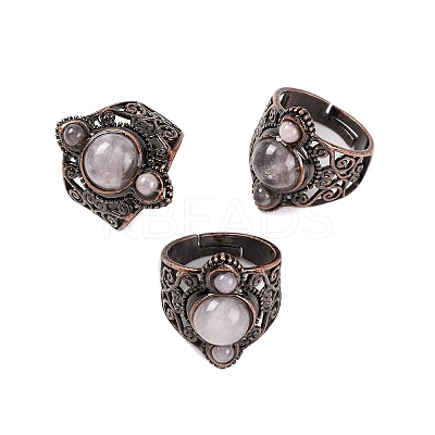 Natural Rose Quartz Retro Finger Rings RJEW-B067-01R-18-1