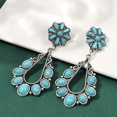 Alloy Synthetic Turquoise Dangle Stud Earrings EJEW-U053-12AS-1