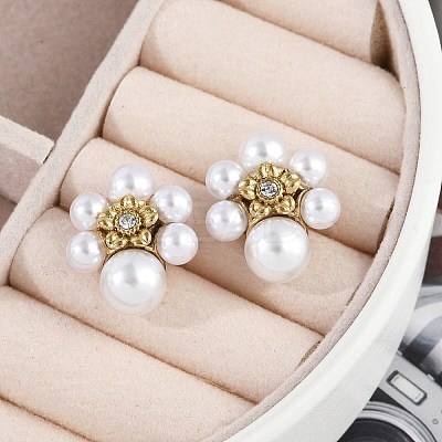 Ion Plating(IP) 304 Stainless Steel Flower Stud Earrings EJEW-A119-03G-1