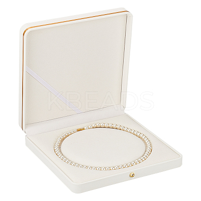 Square PU Leather Pearl Necklace Box LBOX-WH0002-06B-1