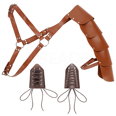 Medieval Style Adjustable PU Leather with Iron Fencing Sheath and Gauntlet Wristband AJEW-OC0005-08-1