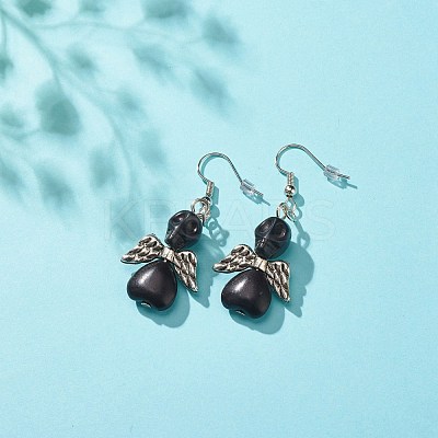Synthetic Turquoise Skull with Wings Dangle Earrings EJEW-JE04944-03-1
