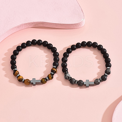 2Pcs 2 Style Natural Mixed Beaded Stretch Bracelets Set BP5722-1