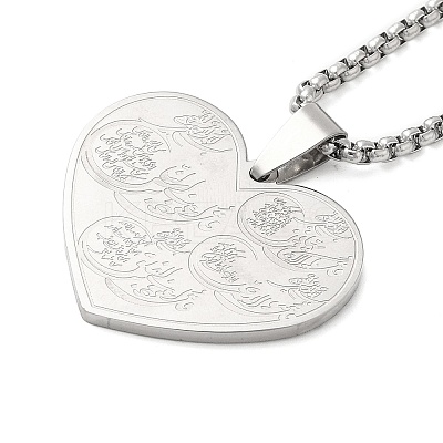 201 Stainless Steel Box Chain Arabic Heart Pendant Necklaces for Women NJEW-M008-02P-1