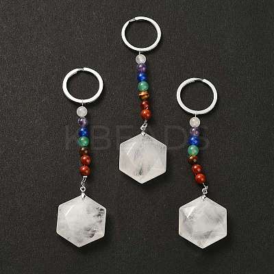 Natural Quartz Crystal Hexagon Pendant Keychain G-Z033-02B-P-1