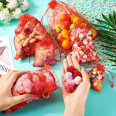 60Pcs 6 Styles Rectangle Organza Bags Jewellery Storage Pouches Wedding Favour Party Mesh Drawstring Gift OP-TA0001-07-1