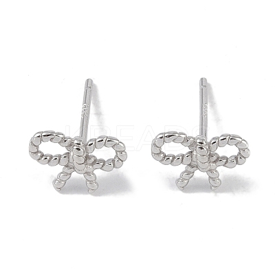 Anti-Tarnish Rhodium Plated Rope Bowknot 999 Fine Silver Stud Earrings for Women LS-EJEW-S215-14P-1