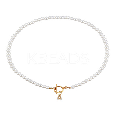 1Pc Brass Clear Cubic Zirconia Letter Pendant Necklaces NJEW-LP0001-32A-1