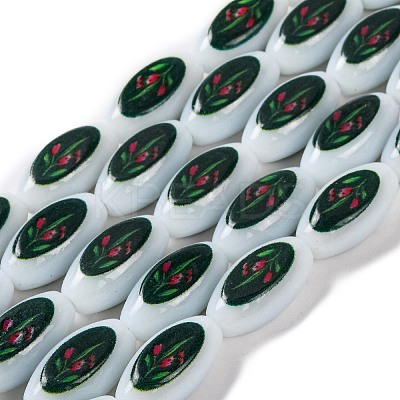 Printing Glass Oval Beads for Necklaces Bracelets Making GLAA-B020-01A-05-1