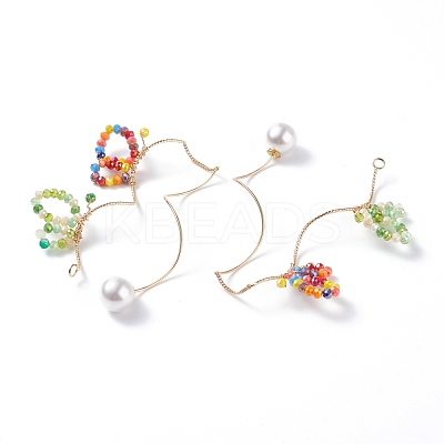 Glass Beaded Butterfly Cuff Earrings with Acrylic Pearl EJEW-JE04828-1
