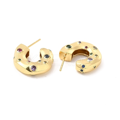 Cubic Zirconia C-shap Stud Earrings EJEW-P213-02G-01-1