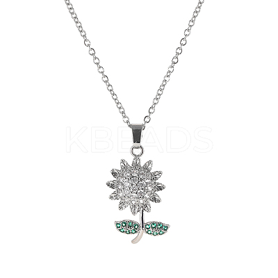 Brass Crystal Rhinestone Sunflower Pendant Necklaces JV9575-1