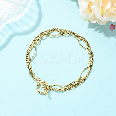 304 Stainless Steel Curb Chain & Singapore Chain Double Layer Chain Bracelets for Women BJEW-JB13669-1