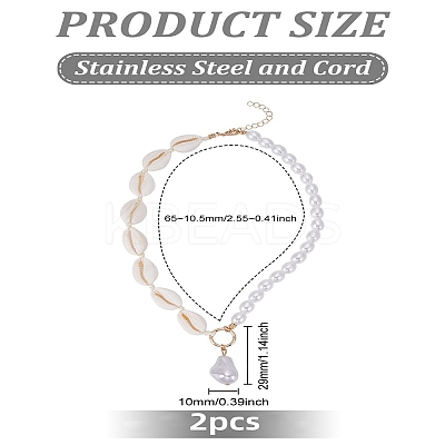 2Pcs Handmade Shell and Faux Pearl Choker Necklace for Women NJEW-LP0001-26-1