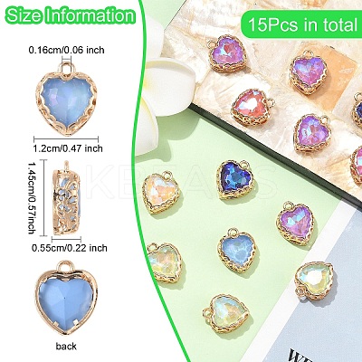 15Pcs Heart K9 Glass Charms GLAA-YW0004-59-1