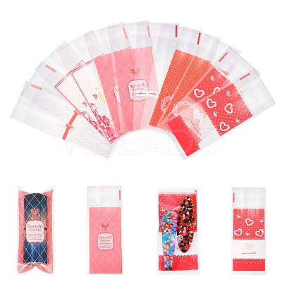 120Pcs 6 Styles Valentine's Day Rectangle Plastic Cellophane Bags OPC-TA0001-06-1