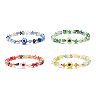 Glass & Resin Evil Eye Beaded Stretch Bracelet for Women BJEW-JB08599-1