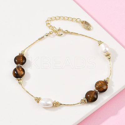 Brass Natural Freshwater Pearl Beaded Bracelets for Women BJEW-U046-01G-1