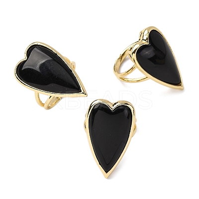 Heart Natural Obsidian Finger Rings RJEW-M076-03G-10-1