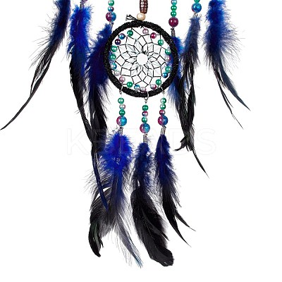 Iron Woven Web/Net with Feather Pendant Decorations AJEW-B017-13-1