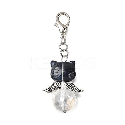 8Pcs Cat Shape Glass Pendant Decorations HJEW-JM04088-1