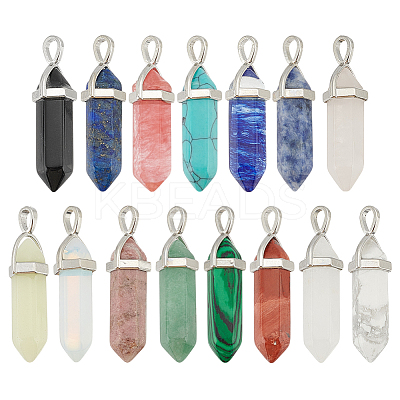 30Pcs 15 Styles Natural & Synthetic Gemstone Double Terminated Pointed Pendants G-HY0001-84-1
