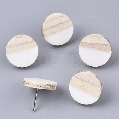Resin & Wood Stud Earrings EJEW-N017-003A-C05-1