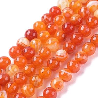 Natural Striped Agate/Banded Agate Beads Strands G-G582-6mm-62-1