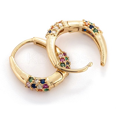 Brass Micro Pave Cubic Zirconia Huggie Hoop Earrings EJEW-P187-N01-1
