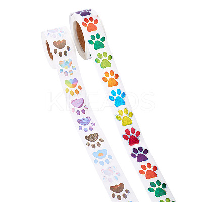 2 Rolls 2 Colors Dog Paw Print Paper Stickers DIY-TA0011-56-1