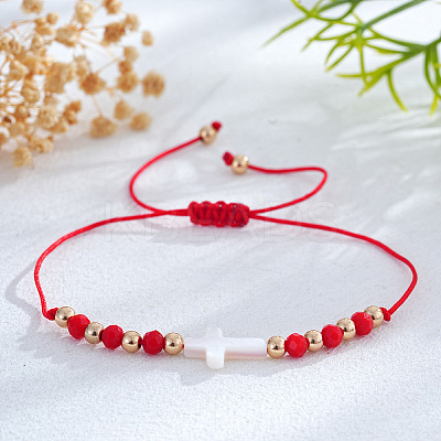Adjustable Glass & Brass Beads Braided Bead Bracelets KF3798-7-1