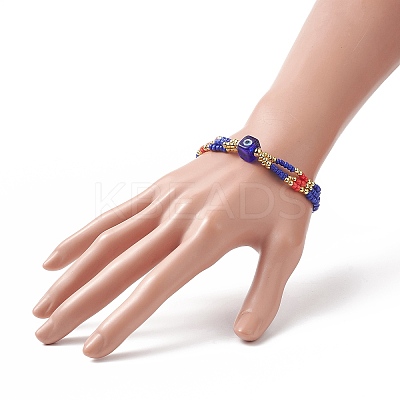 3Pcs 3 Color Evil Eye Lampwork & Glass Seed & Brass Beaded Triple Layer Multi-strand Bracelets Set for Women BJEW-JB09252-1