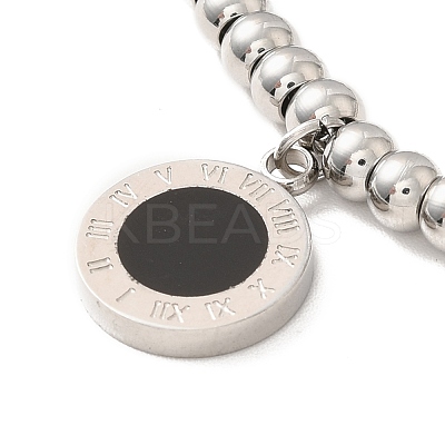 304 Stainless Steel Roman Numeral Flat Round Charm Bracelet with Enamel BJEW-B057-11P-1