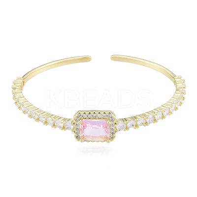 Cubic Zirconia Rectangle Open Cuff Bangle BJEW-G651-05G-01-1