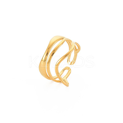 Ion Plating(IP) 304 Stainless Steel Wave Wrap Open Cuff Ring for Women LS-X-RJEW-S405-236G-1