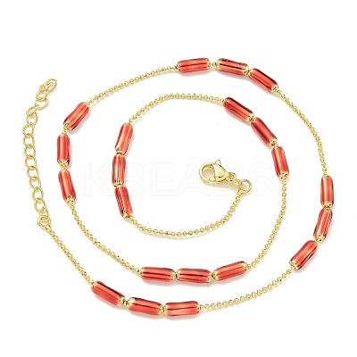 Brass Enamel Column Link Chain Necklaces NJEW-H039-05G-02-1