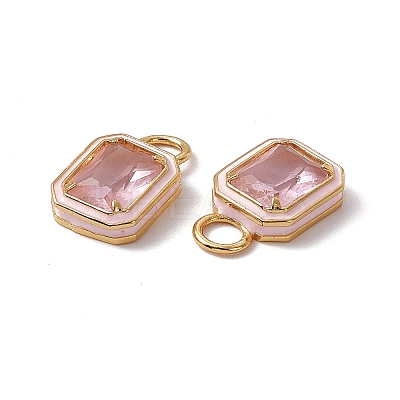 Pink Glass Rectangle Pendants KK-I696-10G-1
