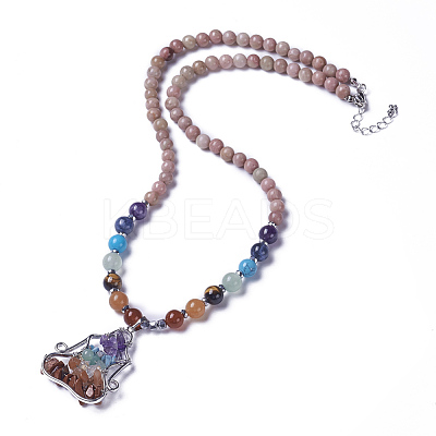 Natural & Synthetic Gemstone and Rhodochrosite Pendant Necklaces NJEW-G324-A01-1