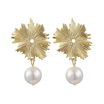 Brass Shell Pearl Stud Earrings for Women EJEW-JE06243-1