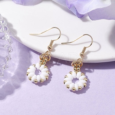 Flower Czech Glass Seed & Non-magnetic Synthetic Hematite Bead Dangle Earrings EJEW-JE05772-1