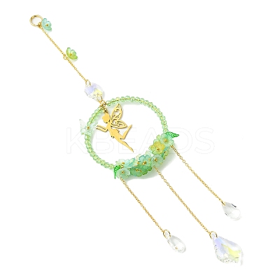 Teardrop Flower Glass & Acrylic Beads Suncatcher with 201 Stainless Steel Fairy Pendants HJEW-JM04988-01-1