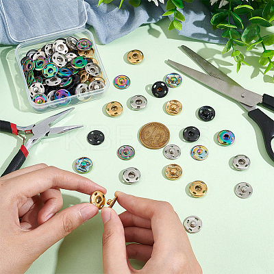 40 Sets 4 Colors 202 Stainless Steel Snap Buttons BUTT-UN0001-18-1