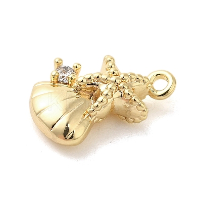 Marine Animal Theme Golden Brass Micro Pave Clear Cubic Zirconia Pendants KK-U031-01G-03-1