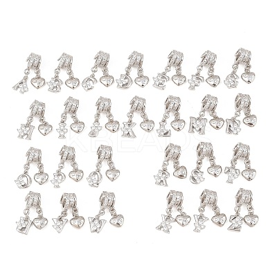 Alphabet Brass Micro Pave Clear Cubic Zirconia Pendants KK-Z151-20P-1