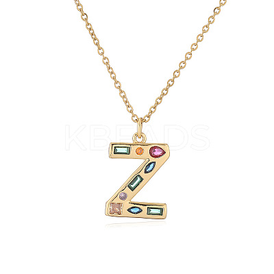 Brass Pave Colorful Cubic Zirconia Initial Pendant Necklaces for Women FS-WG02860-26-1