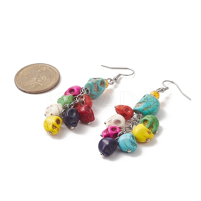 Dyed Synthetic Turquoise Skull Dangle Earrings EJEW-TA00224-1