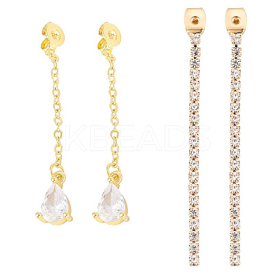 8Pcs 2 Style Brass Ear Nuts with Crystal Rhinestone Tassel KK-SC0003-14-1