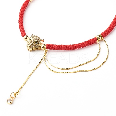 Leopard & Chain Brass Micro Pave Cubic Zirconia Bracelet for Girl Women BJEW-JB06979-1