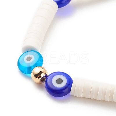 Polymer Clay Heishi Surfer Stretch Bracelet with Lampwork Evil Eye Beaded for Women BJEW-JB08386-01-1